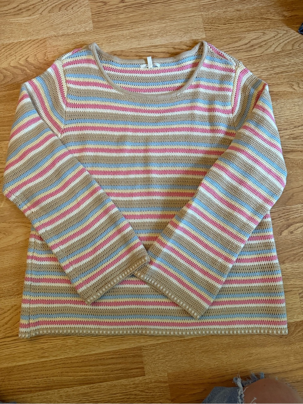 Maurices Striped Scoop Neck Sweater in Beige, Pink & Blue
